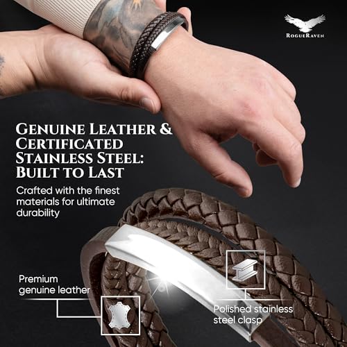 Pulsera de cuero negro para hombres con cierre de acero inoxidable miniatura 3