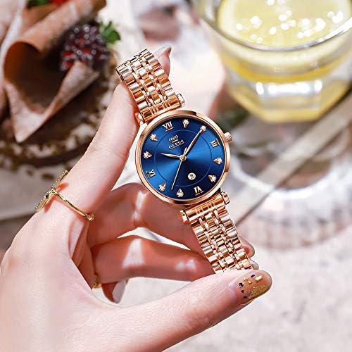 OLEVS Watches for Women Rose Gold Fashion Elegant Dress Diamond Analog Quartz Ladies Watches Stainless Steel Date Waterproof Women's Watches