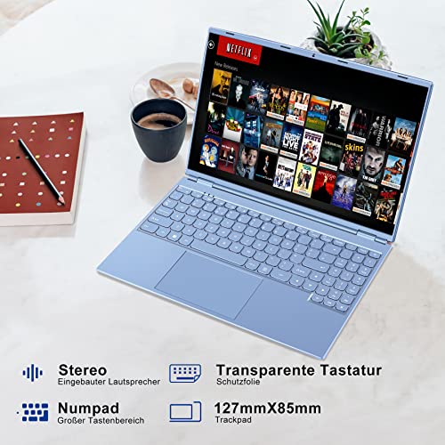 AOCWEI Laptop 16 Zoll 12GB RAM 512GB ROM Erweiterungen 2,5" 1 TB SSD, Laptop Win 11 mit 4-Core CPU N5095 (bis zu 2,9 GHz), 1920 * 1200丨5G WiFi丨Bluetooth & Deutsche Tastatur Aufkleber-Blau – Bild 4