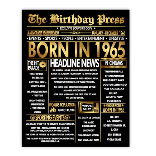 Stuff4 Gold 61st Birthday Poster Unframed, Golden Born In 1965 Newspaper