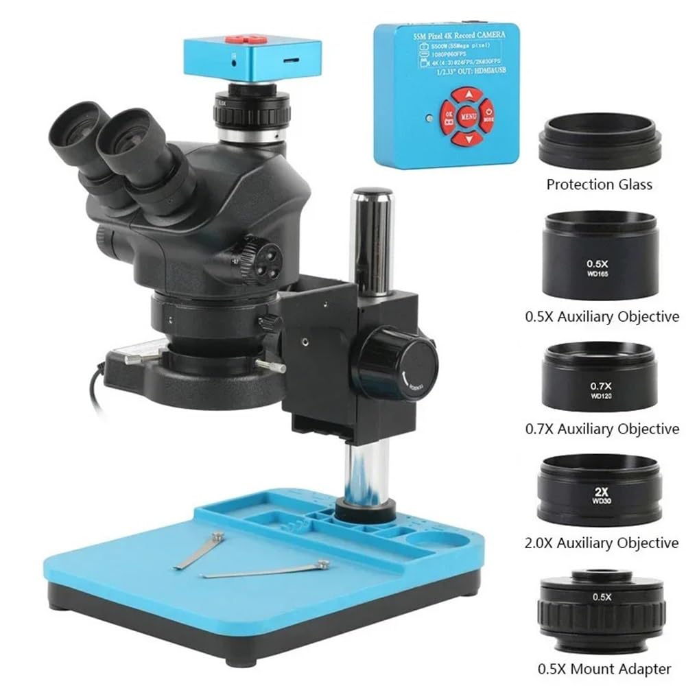 Microscope 3.5X 7X 50X 100X Simul-Focus Zoom Trinocular Stereo Microscope 55MP 4K Video HDMI USB Camera for Phone PCB Soldering Repair