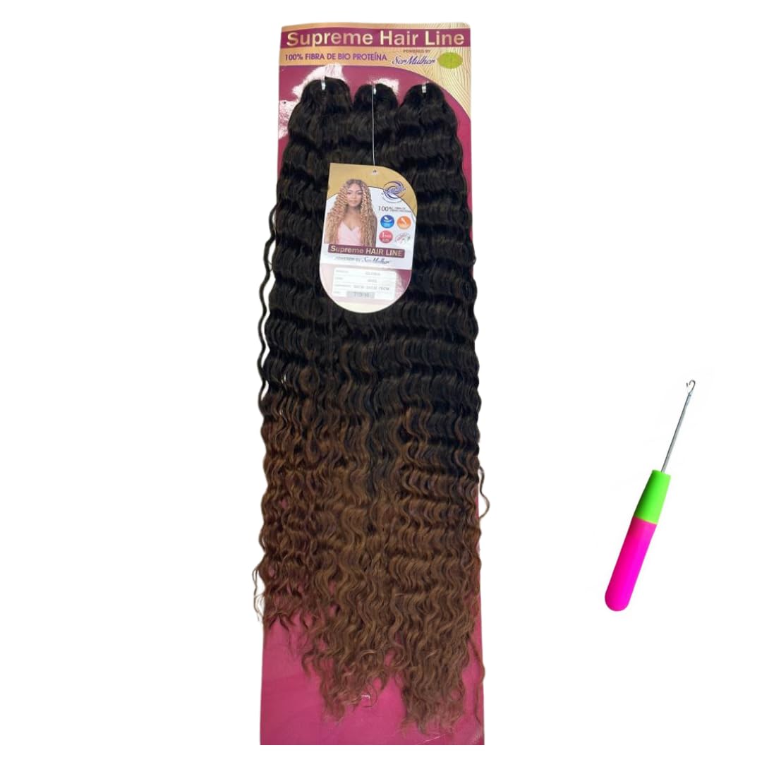 Ser Mulher GLORIA Extensión de pelo rizado para Crochet Braids 300 gr cabello de ganchillo ondulado 100% Aspecto Natural Extensiones de Cabello (T1b-30 Marrón oscuro Ombrè)