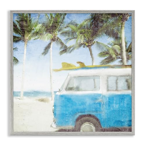 Distressed Tropical Beach Surf Van, 24 x 24 Inch Framed Giclée Print
