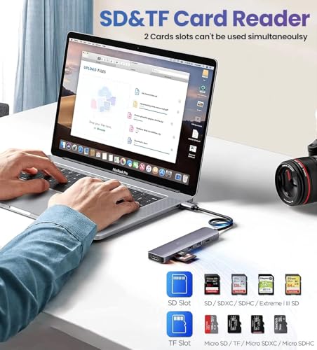 Image of Black-R Amazon Black-R USB-C Hub 6-in-1 Aluminium Type-C Adapter with 4K HDMI Port, 2X USB 3.0 Port, USB-C Power Delivery, TF /SD Card Reader, Mac & Windows USB-C Devices