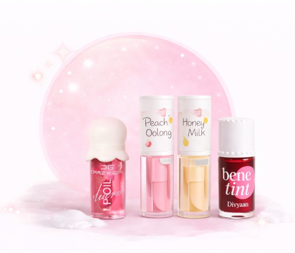 Mini Lip Gloss Combo Set of 4 – 2Lip Oil, Bene Tint & Bottle Shapes | pH Color Changing Lip Tint | Natural Pink Shine | Flavored Gloss Gift for Women & Girls (Lip Gloss Combo 4)-image-21