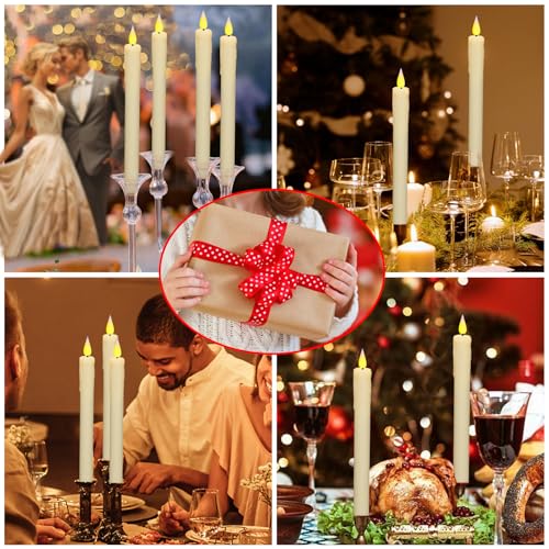 Image of KSWING Upgraded Real Wax LED Flameless Taper Candles with Remote, 2 PCS Ivory Dripping Candlesticks Battery Operated 3D Flickering - 9.6 inch Long Realistic Fake Candle Sticks for Home /Wedding /Xmas Decor