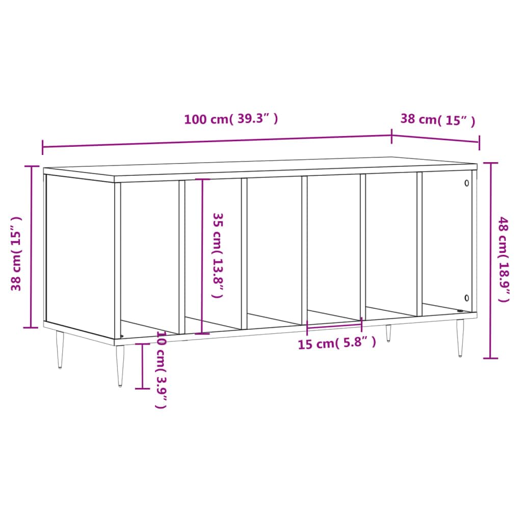 Armadio per dischi grigio Sonoma, 100 x 38 x 48 cm, scaffale in vinile | Armadio LP con gambe in metallo per il soggiorno. Offre molto spazio per dischi e spazio per giradischi.