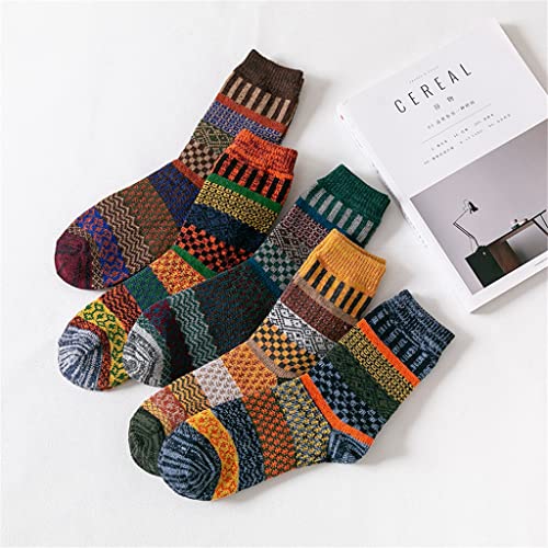 5 Pairs/lot Winter Men's Wool Socks Thicken Sheep's Socks Warm Retro Style Colorful for Snow Boots Man Socks (Color : A, Size : One Size) (A One Size)