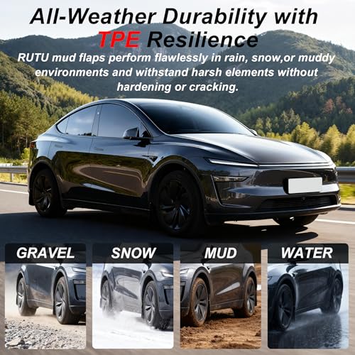 Image of RUTU TPE Mud Flaps for Tesla Model Y Juniper 2025 2026 4PCS | All Weather No-Drill Splash Guards, Front & Rear Fender Protection Kit, Tesla Model Y Accessories