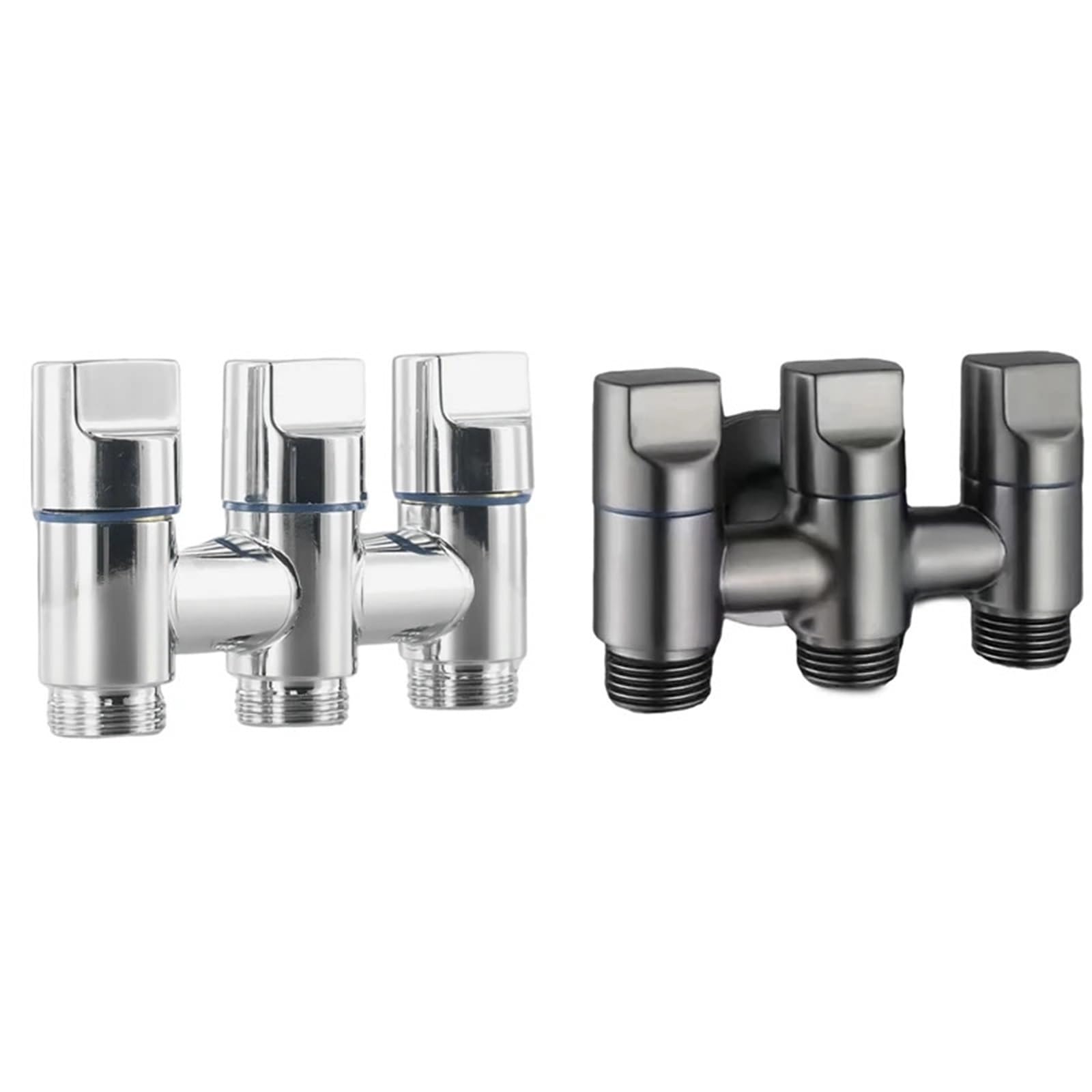 Válvula de ángulo de 3 vías, válvula de ángulo for grifo con válvula desviadora de tres vías for cocina y baño Para Cocina, BañO(BlackGray)