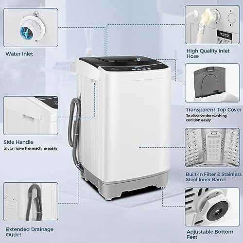 15.6Lbs Portable Washing Machine Nictemaw Portable Washer, 2.1 Cu.ft Washer and Dryer Combo with Drain Pump, 10 Programs 8 Water Level Compact Laundry Washer for Home, Apartment, RV, Dorms