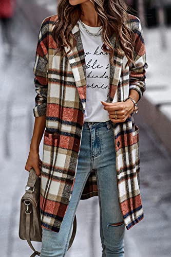 PRETTYGARDEN Women Plaid Shacket Jacket Trendy Fall Casual Button Wool Blend Tartan Trench Coat Winter Clothing with Pockets3