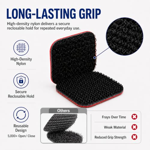 Heavy Duty Hook and Loop Strips 1'' × 1'' 20 Pairs with 3M Adhesive, Black — view 3
