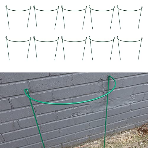 Woodside Garden Plant Support Stakes, Steel Half Round Flower Guard Holder Ring Cage (pack of 10) - W: 45cm x D: 25cm x H: 60cm