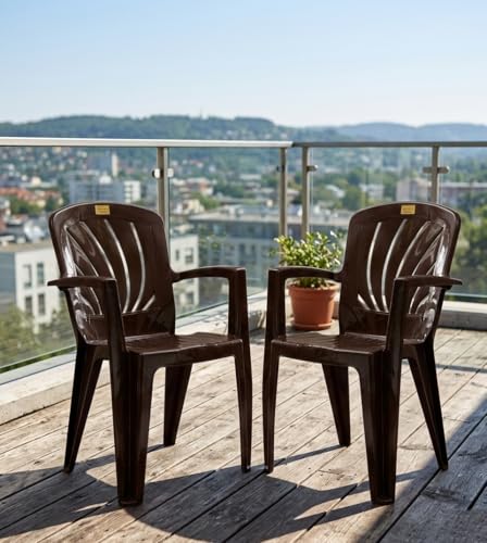 Image of Patiofy Plastic Chair Set of 2 for Home & Outdoor Use | Heavy Duty Comfortable Chair with Strong Legs | Easy to Clean | Suitable for Living Room, Balcony (Pack of 2-Elba | Brown)