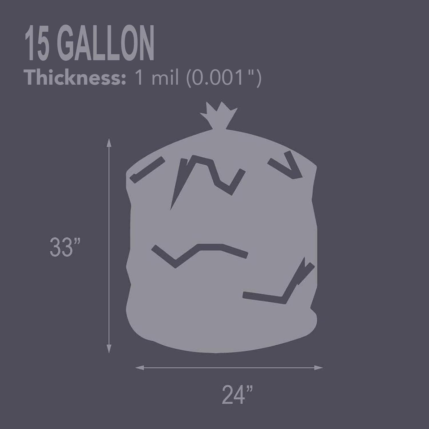 RESILIA Tall 15 Gallon Trash Bags - Black 20 Bags/Roll, 1 Mil, 0.001 Inch Thick, 24x33 inches (WxH), MADE IN USA image 2