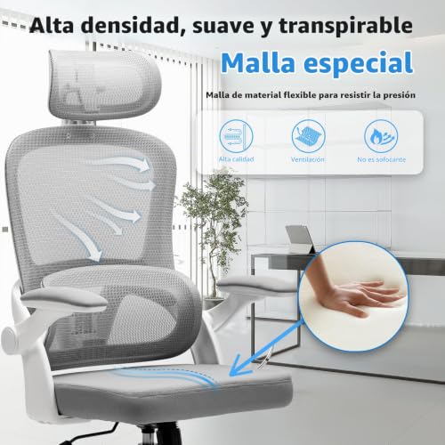 Miniatura 6 de Magic Life Silla de Oficina ergonómica con cojín elástico, Respaldo de Malla Transpirable, reposabrazos Plegables, Soporte Lumbar, Altura Ajustable, Silla de Escritorio para Oficina y hogar