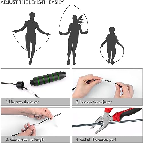 Image of Jump Rope, Tangle-Free Rapid Speed Jumping Rope Cable with Ball Bearings for Women, Men, and Kids, Adjustable Steel Jump Rope Workout with Foam Handles for Fitness, Home Exercise & Slim Body (Green)