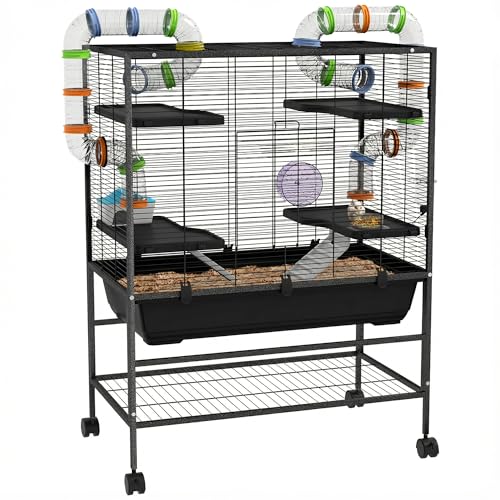 PawHut 32' Large Hamster Cage with Storage Shelf, Rat Cage for Syrian Hamster, Gerbils, with Tubes,...