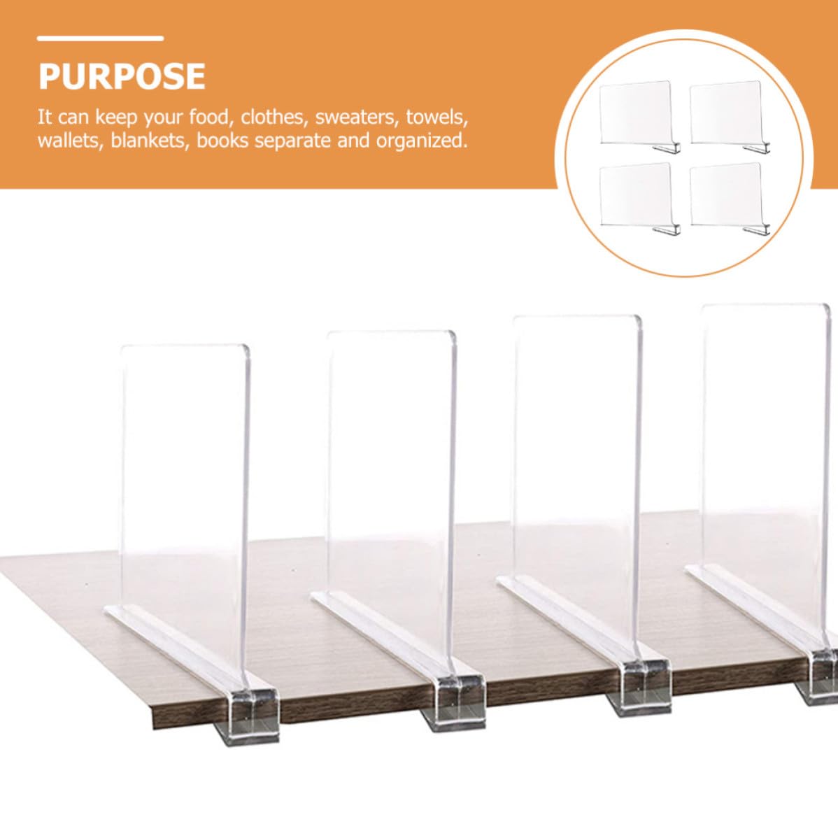 TOYANDONA Separadores de Estantes Transparentes para Armario, Divisor de Ropa y Bolsos, 4 Piezas de PS Esquinas Redondeadas para Maximizar Espacio en Estantes de Closet y Despensa