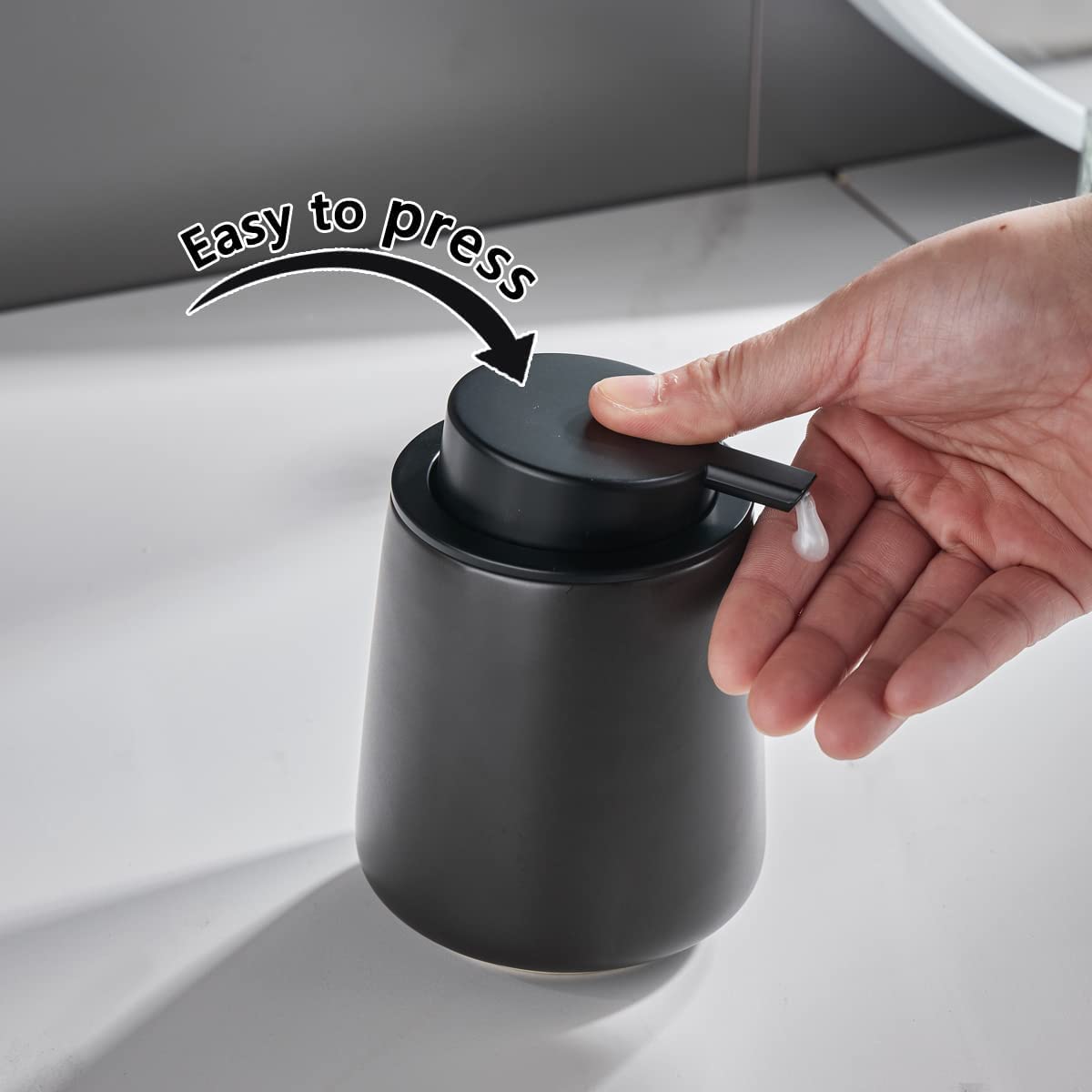 340 ml schwarzer Seifenspender – Keramik-Lotion-Handseifenspender-Set mit leicht zu drückender Pumpe, nachfüllbarer Flüssigseifenspender für Badezimmer, Spülseifenspender für Küche, 2 Stück