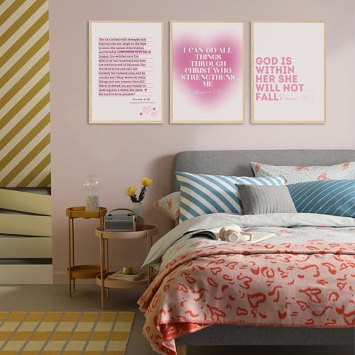 3pcs Pink Bible Verses Wall Art Christian Aesthetic Wall Decor Pictures Preppy Inspirational Scripture Quote Canvas Posters Prints for Girly Bedroom Preppy Religious Decor 16x24in Unframed by OWTXPXRY - Used condition - Image 7