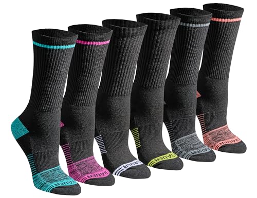 Eddie Bauer Women's Dura Dri Moisture Control 6-Pair Crew Socks, Black Assorted (6 Pairs), Medium