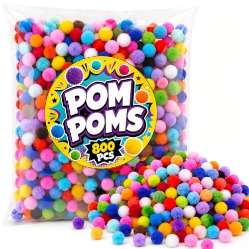 RAINFLOW 800 Pcs Small Pom Poms for Crafts - Craft Pompoms Balls pompones para llaveros Assorted Bright Color Bulk Arts and Making Hobby Supplies Holiday Party Christmas Decor 1/2 Inch