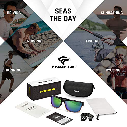TOREGE Black-Tortoise Wraparound Polarized Sunglasses — view 6