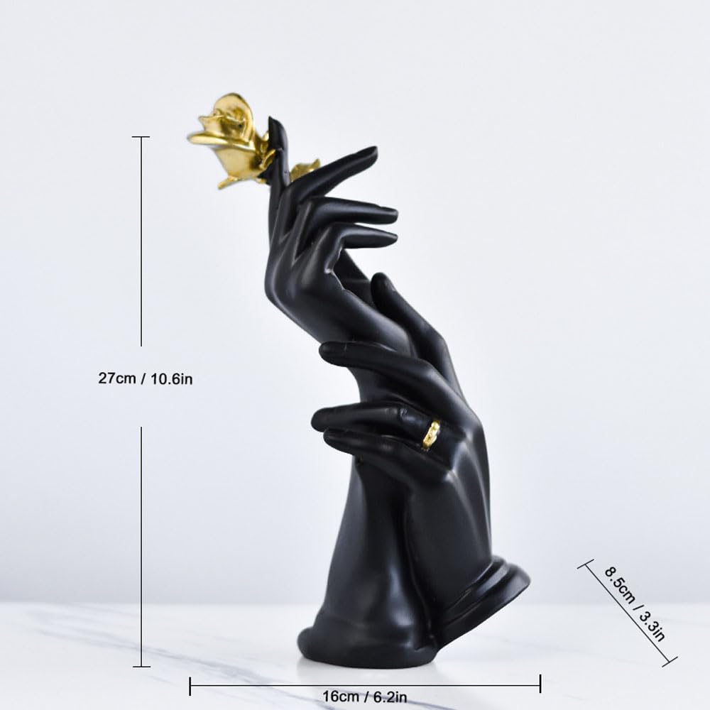 Hosoncovy Home Decoration Resin Sculpture Home Figurine Hand in Hand Ornament Gift Ornament for Wedding for Couples for Lover (Black) - Image 2