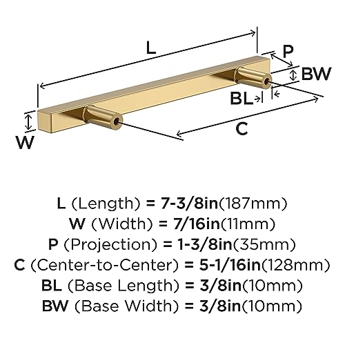 Image of Amerock 10 Pack 5-1 /16 inch Bar Pulls Square Champagne Bronze Drawer Pull | 5-1 /16 inch (128mm) Center-to-Center Mounting Distance and 7-3 /8 inches Overall Length, Durable Zinc Cabinet Hardware