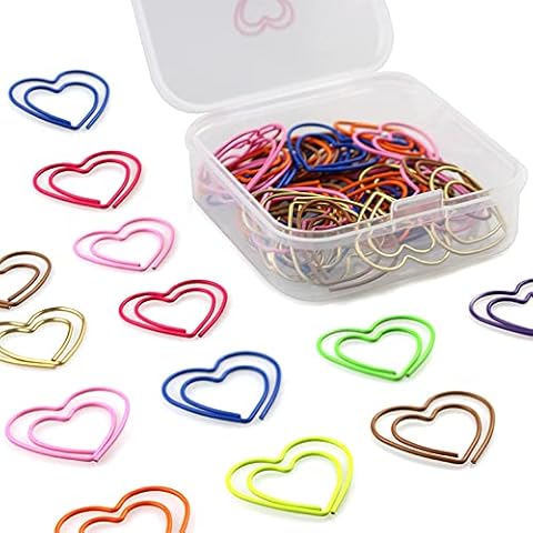 50Pcs Heart Shaped Paper Clips, Heart Paper Clip Bookmark, Heart Paper Clip, Heart Bookmark Clips, Metal Heart Paper Clip, for Home, Office, School, Office School Supplies Cover