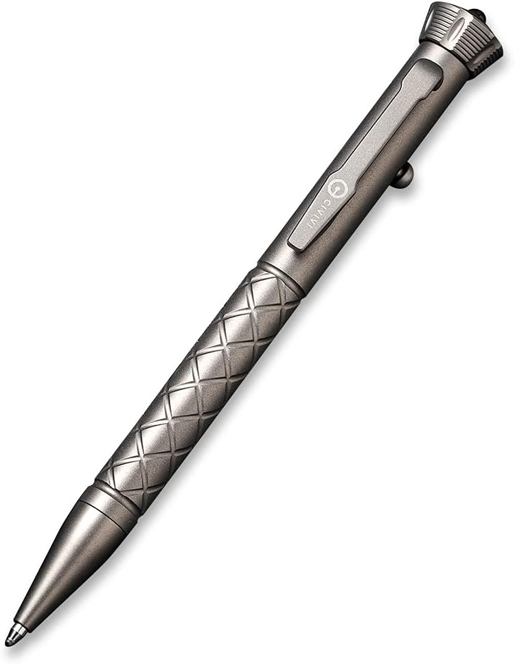 CIVIVI Titanium Bolt Action Pen Multi Function Smooth Writing Pen with Glass Breaker Tool,Spinner Bearing on Top,Coronet CP-02A (Gray)