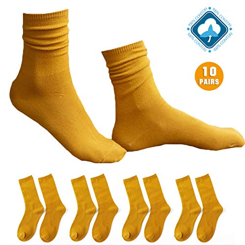 Smallboutique Calcetines gruesos de algodón de invierno para mujer Calcetines de pila retro Calcetines de algodón japonés (Turmeric 10 packets)
