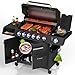 JUSKYS® Gasgrill Tennessee 6+1 – Grillwagen mit 6 Edelstahlbrennern, Seitenkocher, Gusseisenrosten, Glasdeckel mit Thermometer, LED-Knöpfen & Abdeckung