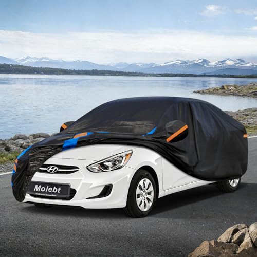 Image of Custom Fit Car Cover for Hyundai Accent, Upgraded Waterproof All Weather Outdoor Auto Cover with Driver Door Zipper & Mirror Pockets, UV /Snow /Dust Protection