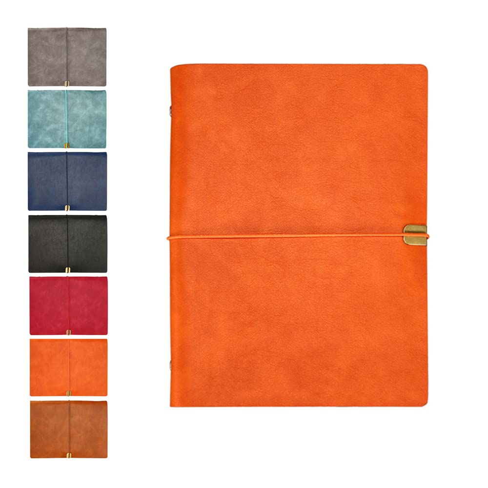 SagaSave Leather Journal, B5 Leather Notebook, 26.8 x 20.5 cm, 200 Pages Refillable Notepad Diary, Personal Pad Notes Travel Journal, Gift For Birthday Anniversary Women Men Him (Orange)