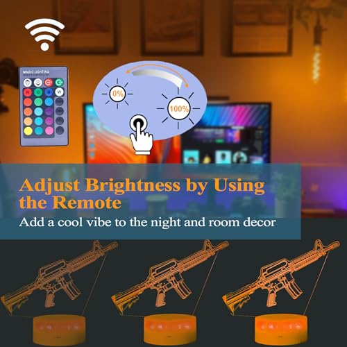 Image of M4A1 Night Light, M4A1 Model Gifts, 3D Illusion Lamp with 16 Colors Changing, Remote Control and Dimmable, Game Living Room Decoration, Holiday Xmas Gifts
