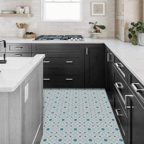 Alwayspon 20Pcs 20cmx20cm Blue Waterproof Vinyl Flooring Self Adhesive Floor Tiles Sticker Peel and Stick Vinyl Flooring Planks for Kitchen Living Room and Bathroom Floor, PTF71