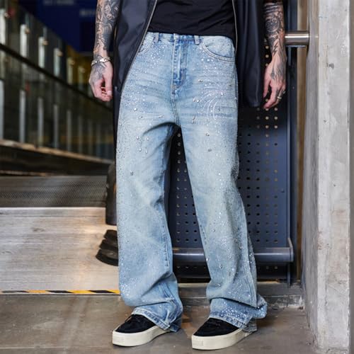 Baggy Jeans Men Star Studded Rhinestone Y2K Denim Pants Graphic Streetwear Casual Loose Fit Wide Leg Jeans Men3
