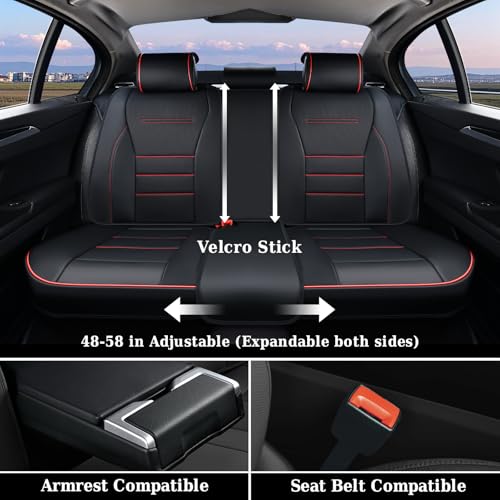 Image of Coverado Seat Covers Full Set, Seat Covers for Cars, Car Seat Cover, Car Seat Protector, Nappa Leather Car Seat Cushion, Waterproof Car Seat Covers Front Seats and Back Fit for Most Cars (Redline)