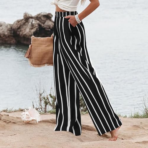 Summer Pants for Women High Waist Wide Leg Pants Buttoned Up Lounge Trousers Straight Dressy Pant with Pockets2
