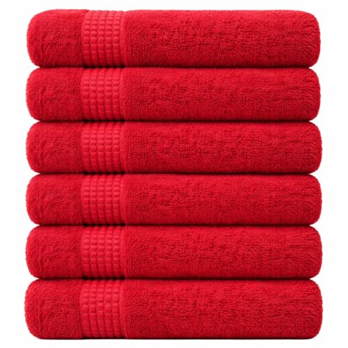 6 Pack Hair Towels 20x38 100% Ring Spun Cotton Towels Ultra Soft Quick Dry & Highly Absorbent Lightweight Towels for Bathroom Hand Gym Salon & Home Oeko-Tex Certified (Red)