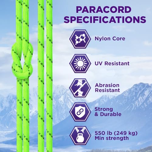 Image of TECEUM Reflective Paracord Rope 1000 - 1000ft /200ft /100ft /50ft - 40+ Colors - Glow in the Dark - para Cord - Utility Rope for Survival, Hunting & Camping Gear - Nylon String, Camping Rope, Tent Cord