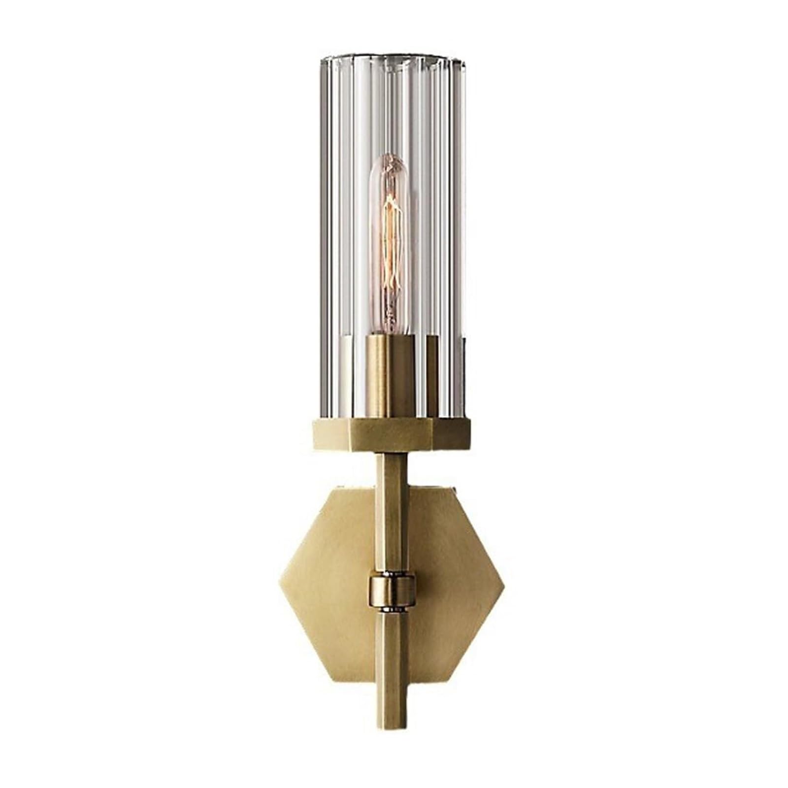 KHUKHU Rustic Industrial Wall Sconce, Brass Wall Lamp with Tubular Clear Glass Lampshade, Wall Mount Sconce, Vanity Light Wall Light for Living Room Bedroom Hallway Bedside(B,30cm)