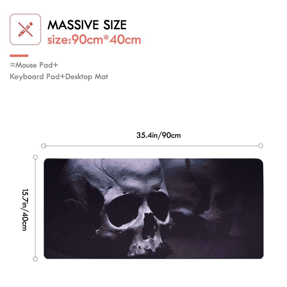 Tappetino per Mouse Extra Large Motivo Teschio Halloween, Base in Gomma Antiscivolo per Ufficio e Gaming, Superficie Liscia per Precisione e Comfort alla Scrivania