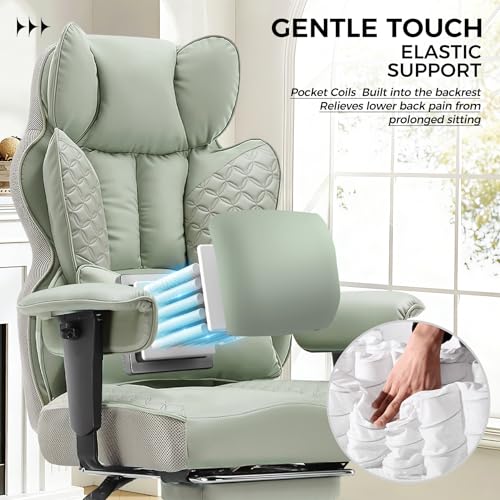 Image of COMHOMA Big and Tall Office Chair Heavy Duty Wide Ergonomic Gaming Chair with Deluxe Embossing Designed Leather with Foot Rest,150Reclining Adjustable Armrests Pocket Spring Back Support and Pillow