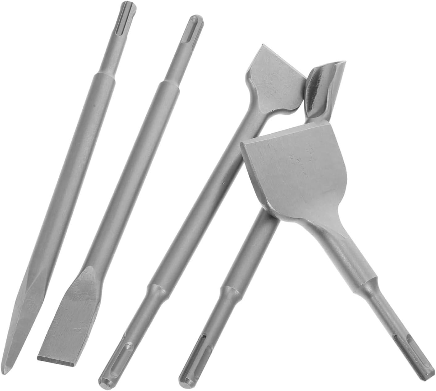 5pcs Chisel Set for Concrete Brick Stone Includes Tile Wide Flat Pointed U Shaped Chrome Construction for Professional Use