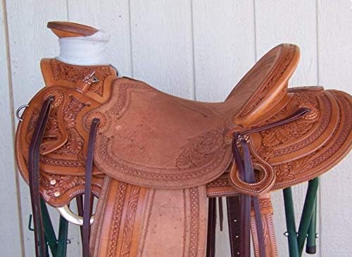 Western Horse Saddle Wade Tree A Fork Ranch Roping Work Handmade Tooled Carved Premium Leather Equestrian Trail Horse Saddle for Horse Riding Size: 10-18 inches Seat, OS38