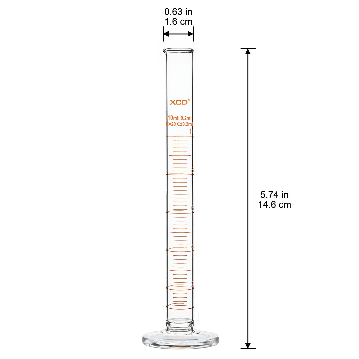 XCD Graduated Measuring Cylinder, 2-Pack Borosilicate Glass Cylinder for Lab Graduated Cylinder, 10 ml